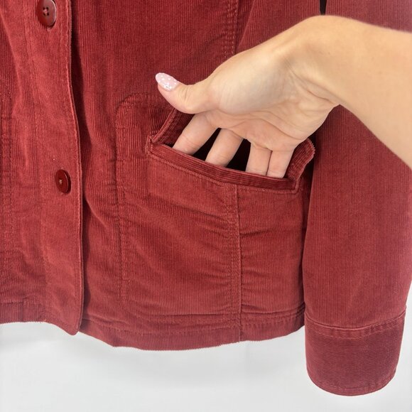 LL Bean Womens Corduroy Red Orange Jacket Button Front Size Medium Western Fall - Picture 5 of 12